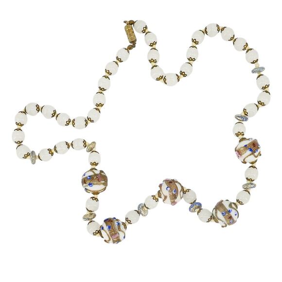 Vintage Venetian Opaline Opalescent Glass Wedding Cake Murano Bead Necklace 23” - Picture 5 of 6